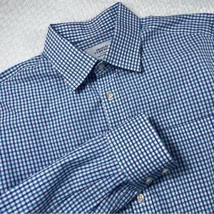 Charles Tyrwhitt Blue Purple White Check Long Sleeve Dress Shirt Size L 16.5/35